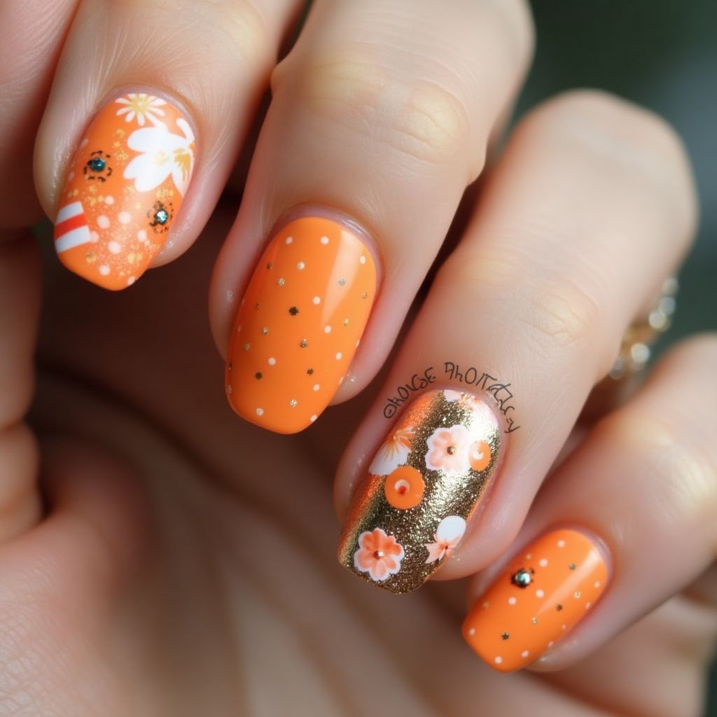 Orange Round Nail Design