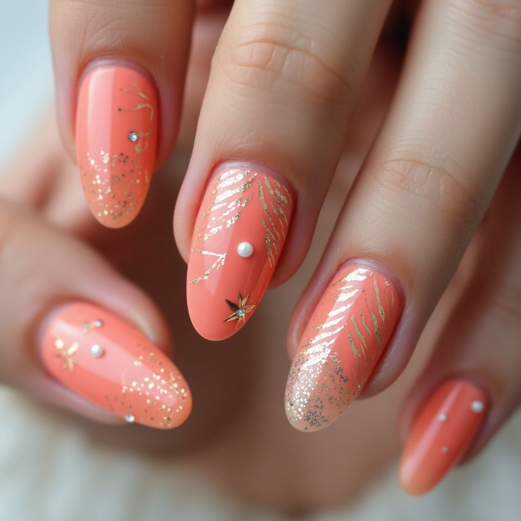 Coral Almond Nail Design