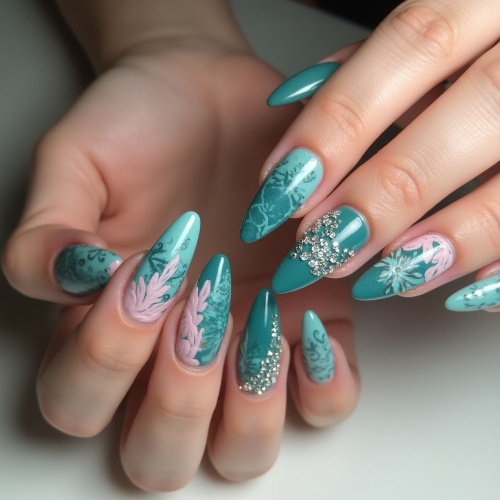 Teal Stiletto Nail Design