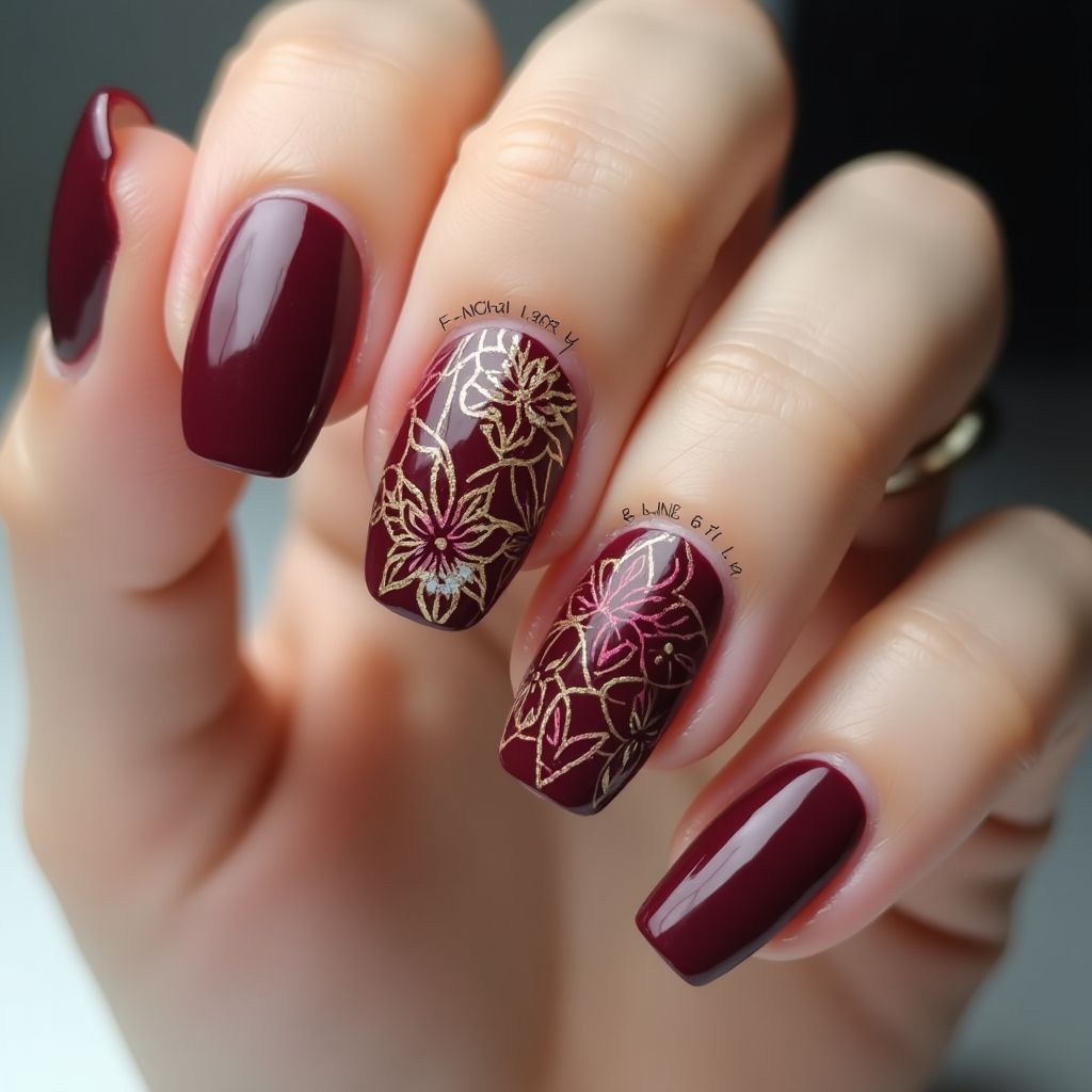 Burgundy Round Nail Design