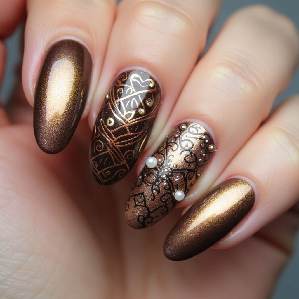 Bronze Almond Nail Design