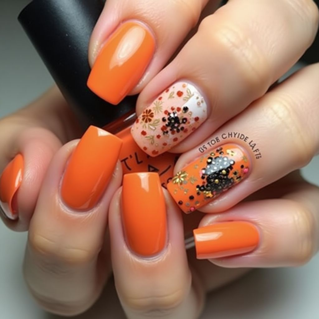 Orange Square Nail Design