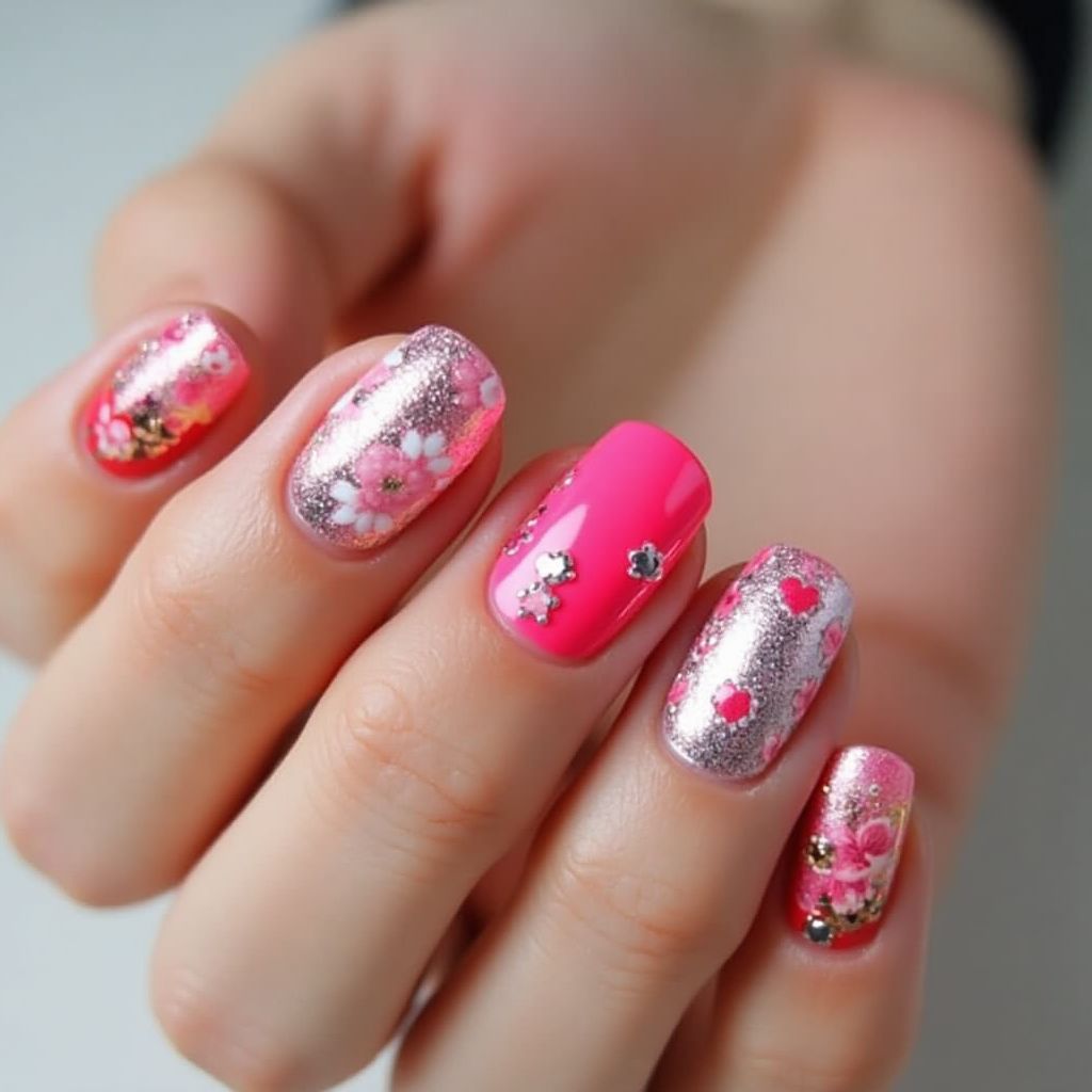 Hot Pink Round Nail Design