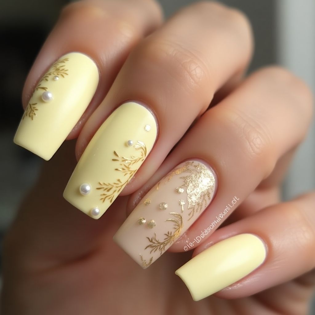 Pastel Yellow Coffin Nail Design