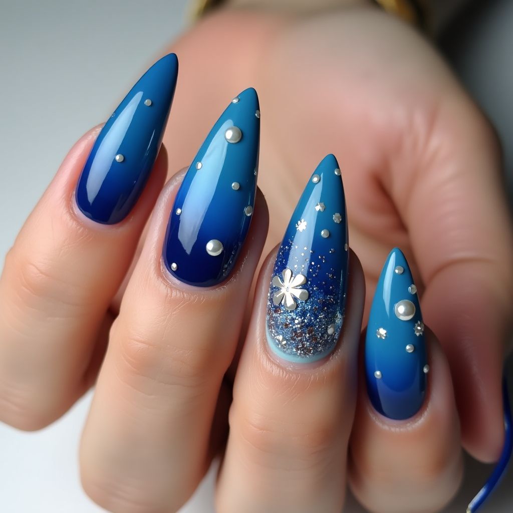Blue Stiletto Nail Design
