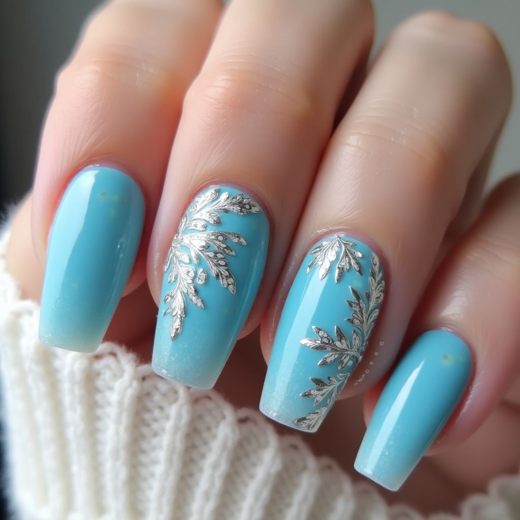 Sky Blue Coffin Nail Design