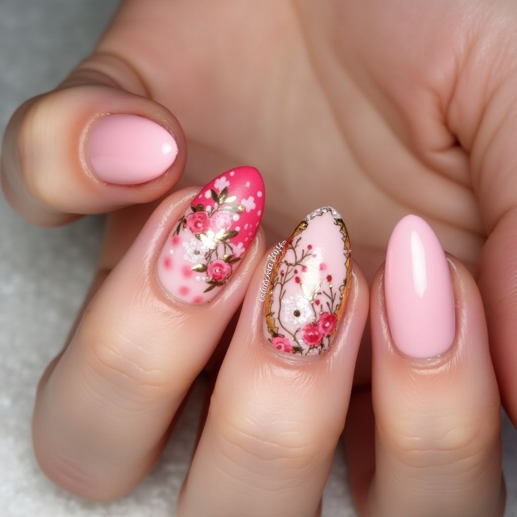 Pink Almond Nail Design