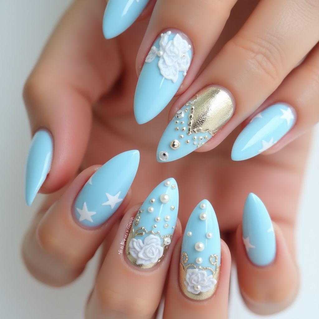 Pastel Blue Almond Nail Design