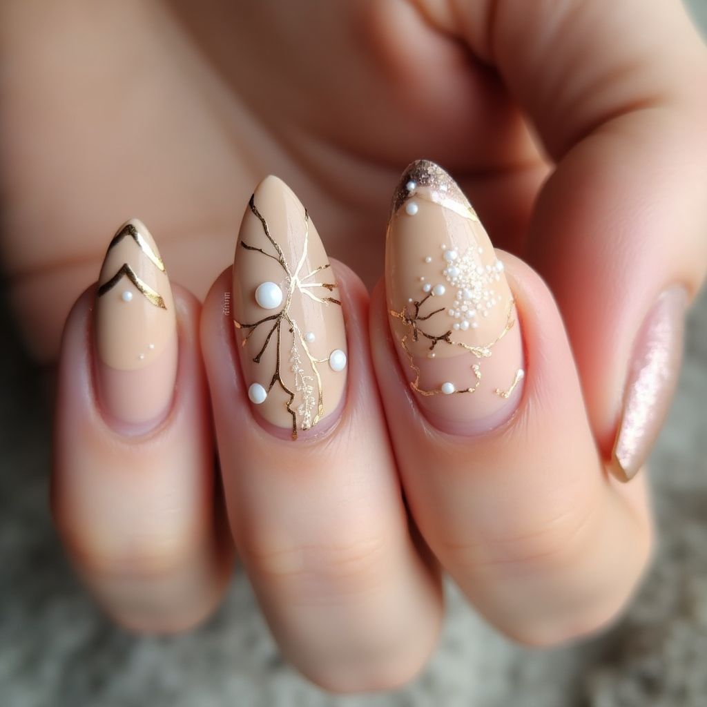 Tan Almond Nail Design