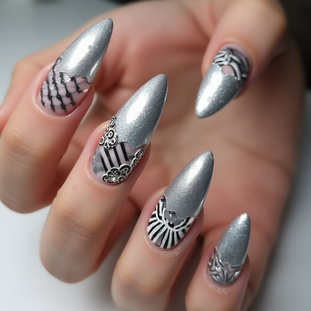 Silver Stiletto Nail Design
