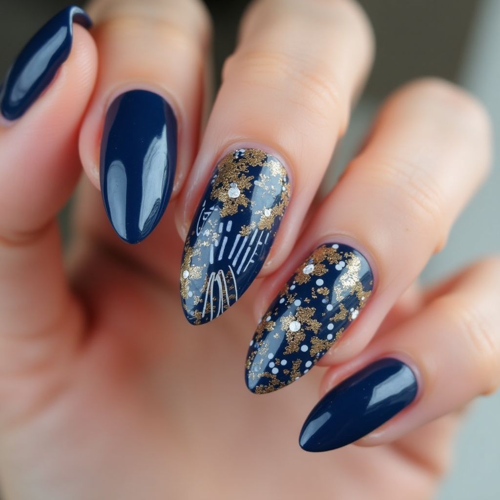 Navy Blue Almond Nail Design