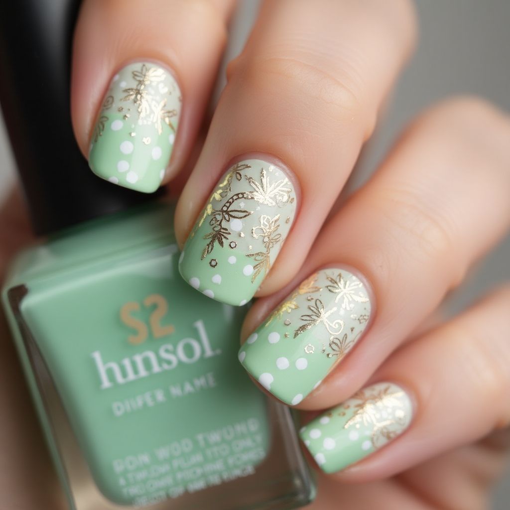 Pastel Green Round Nail Design