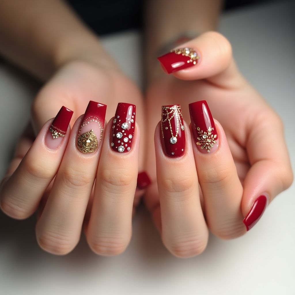Red Square Nail Design