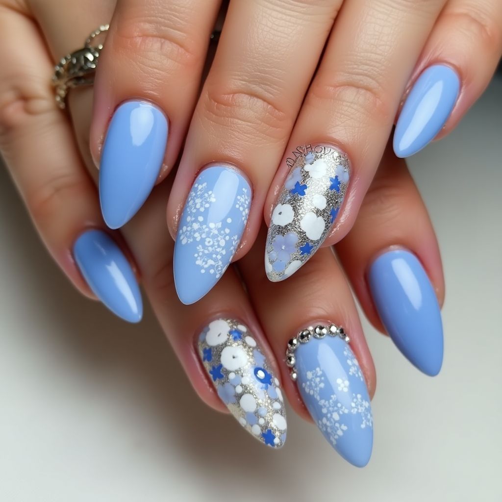 Baby Blue Stiletto Nail Design