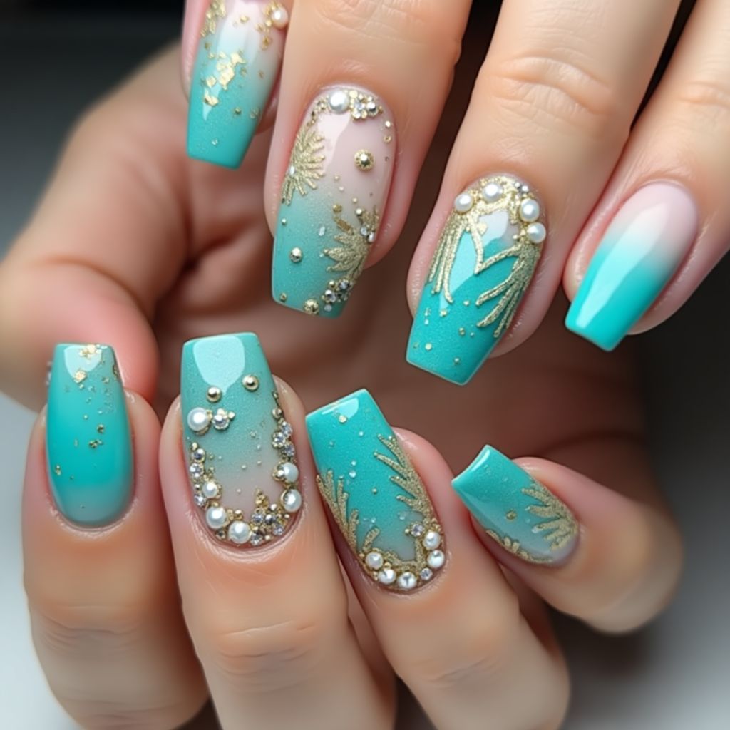 Turquoise Coffin Nail Design