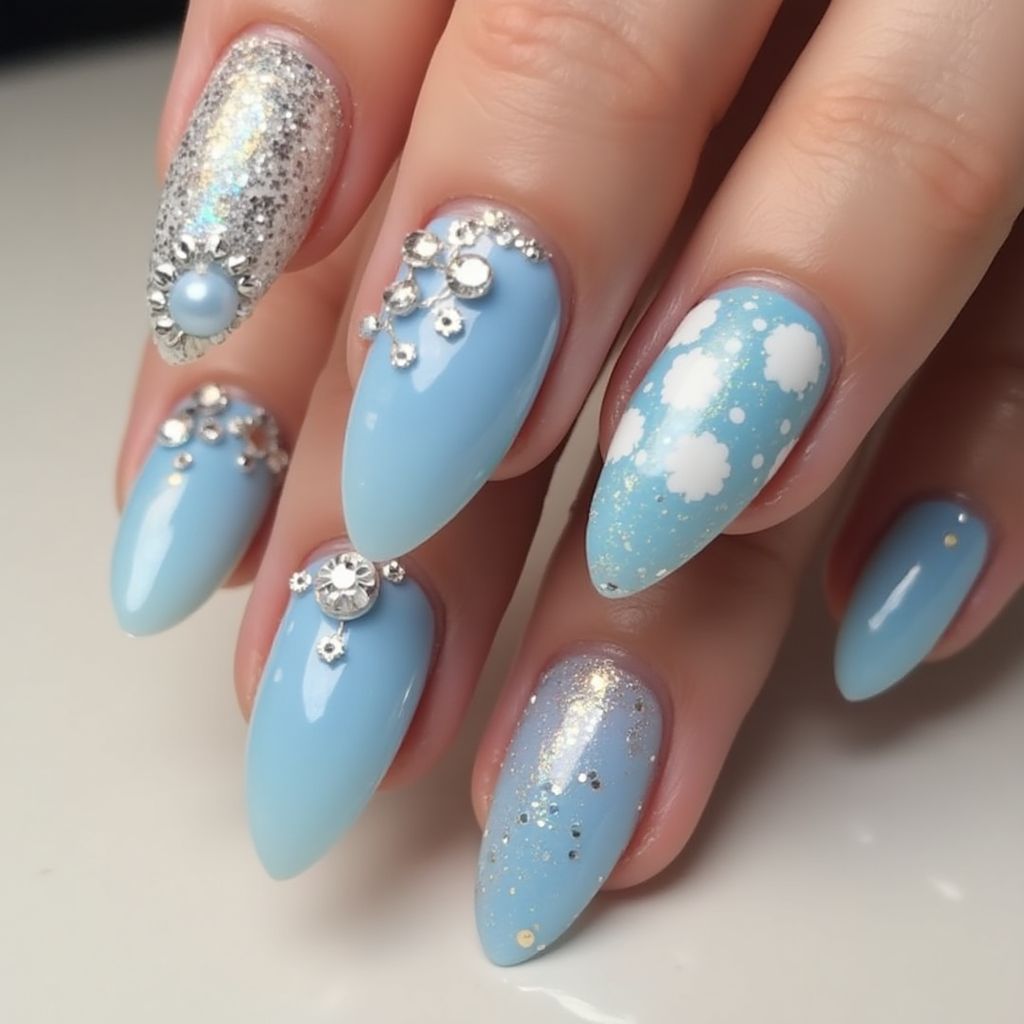 Sky Blue Almond Nail Design