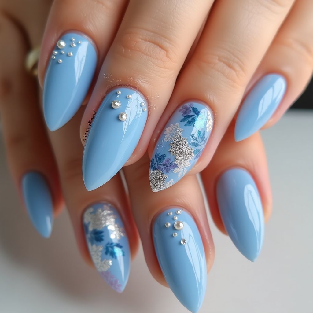 Baby blue Stiletto Nail Design