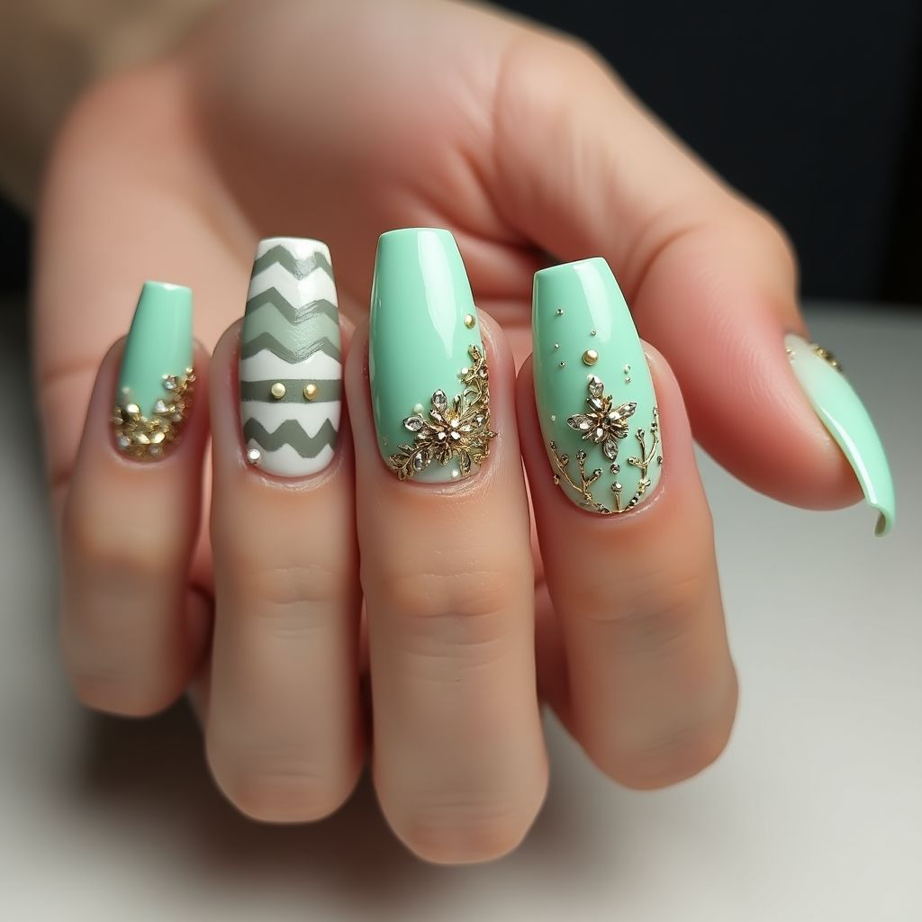 Pastel green Coffin Nail Design