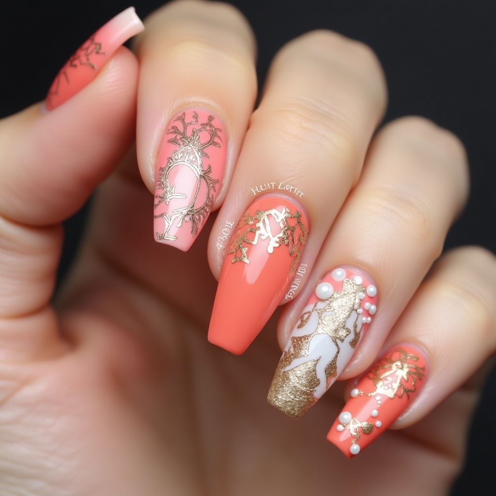 Coral Coffin Nail Design