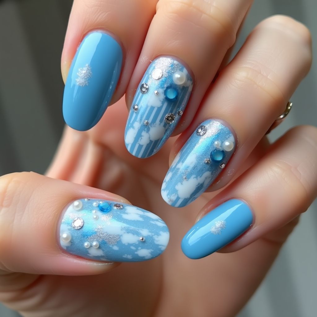 Baby Blue Coffin Nail Design