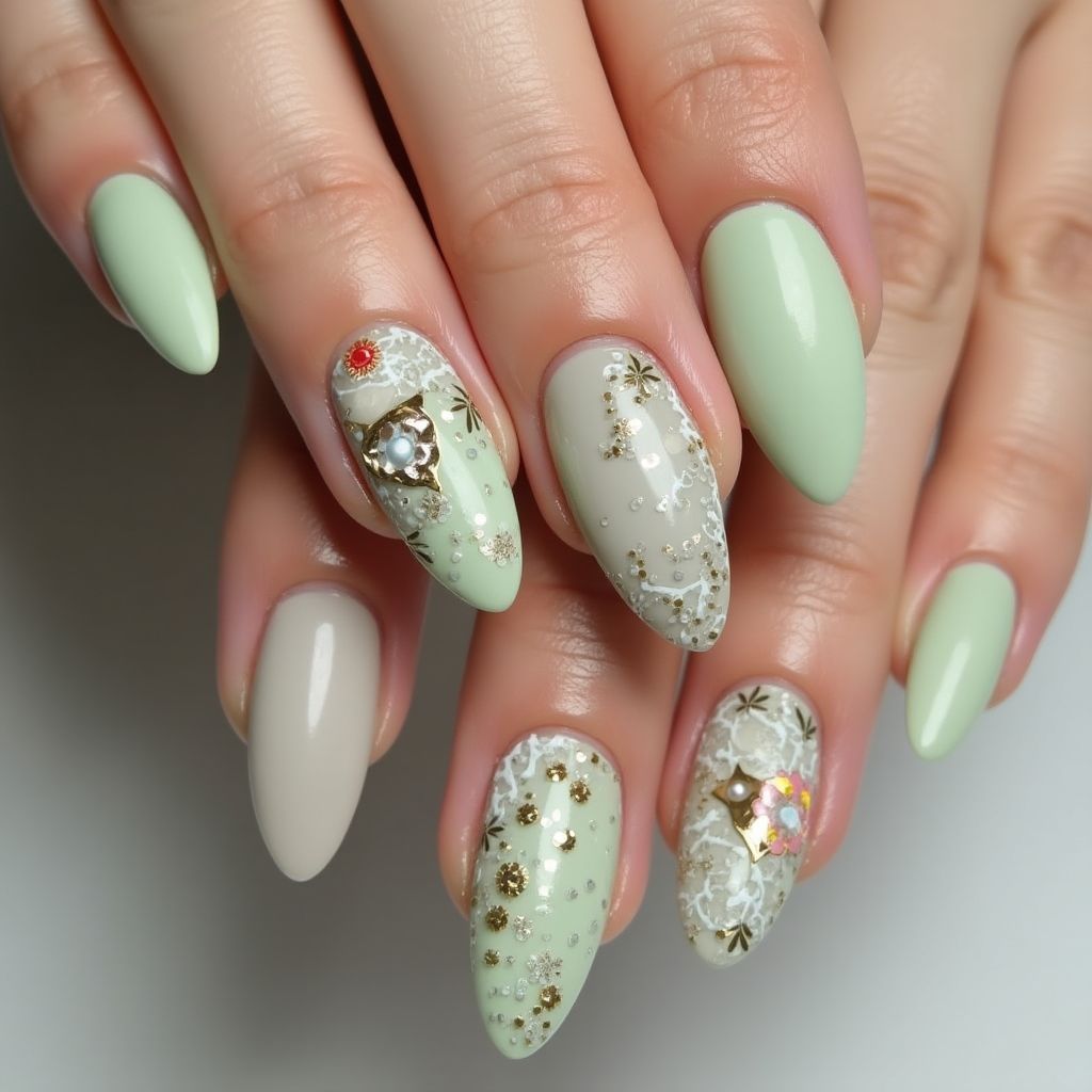 Pastel Green Almond Nail Design