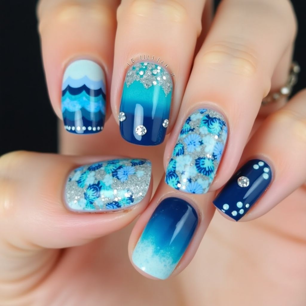 Blue Round Nail Design