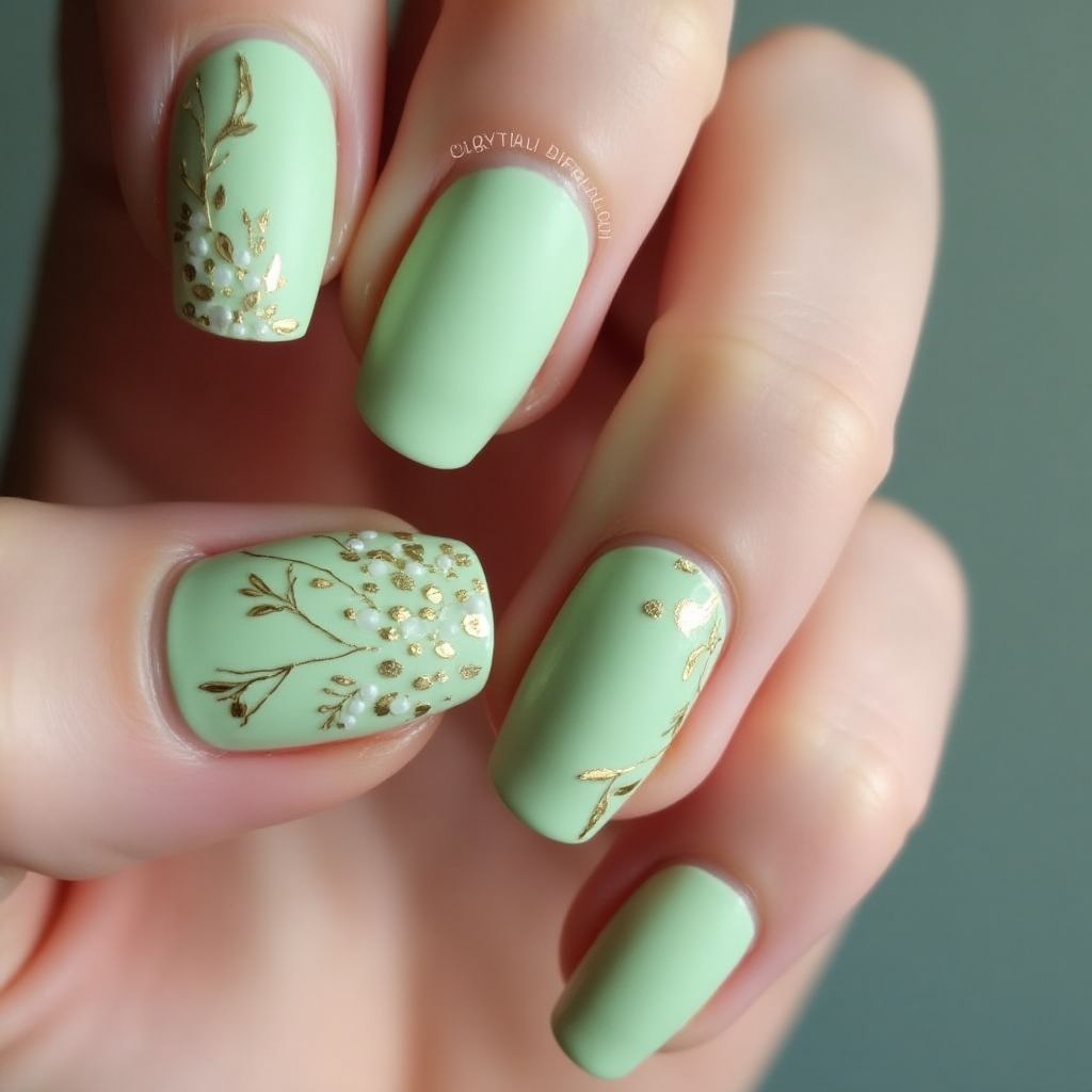 Pastel Green Coffin Nail Design