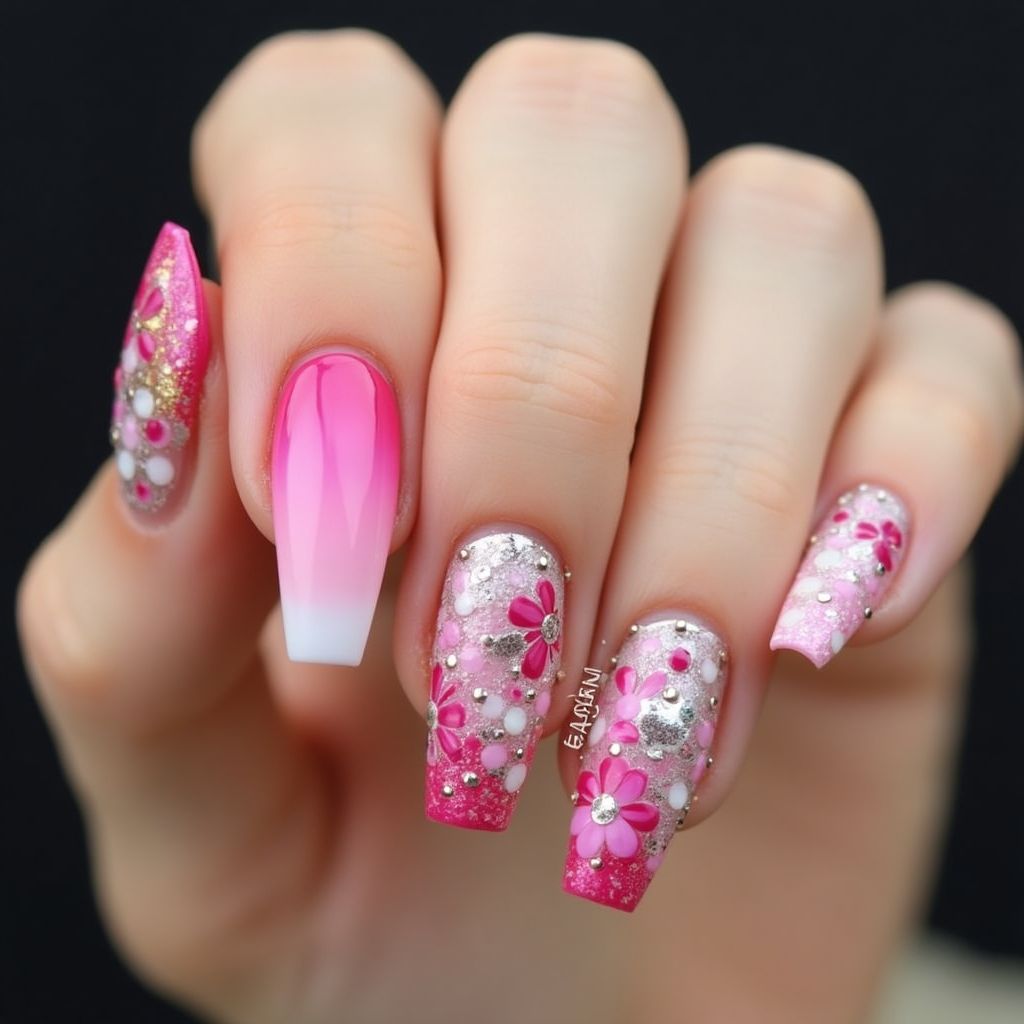 Hot Pink Coffin Nail Design