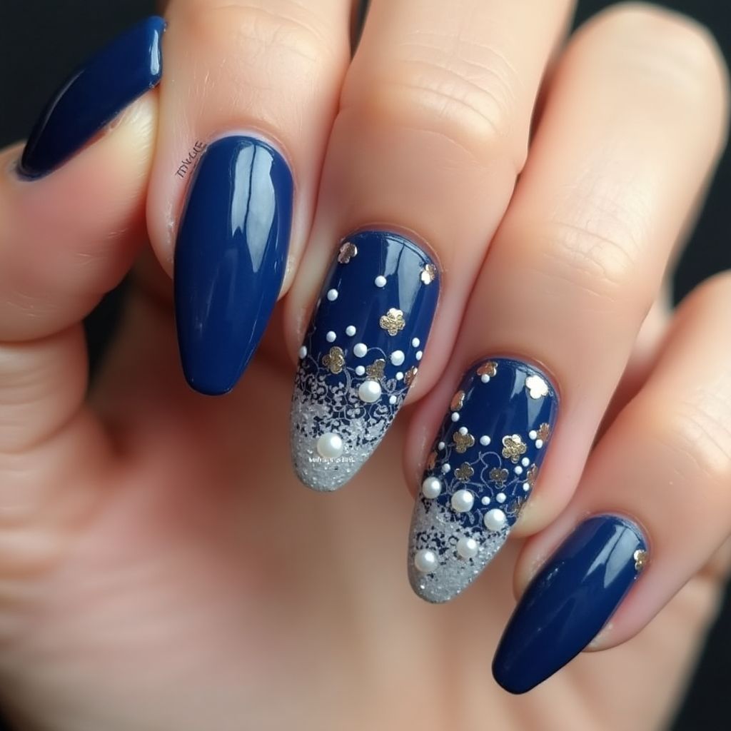 Navy Blue Stiletto Nail Design
