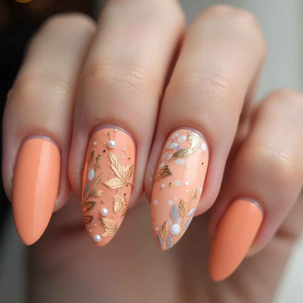 Peach Almond Nail Design