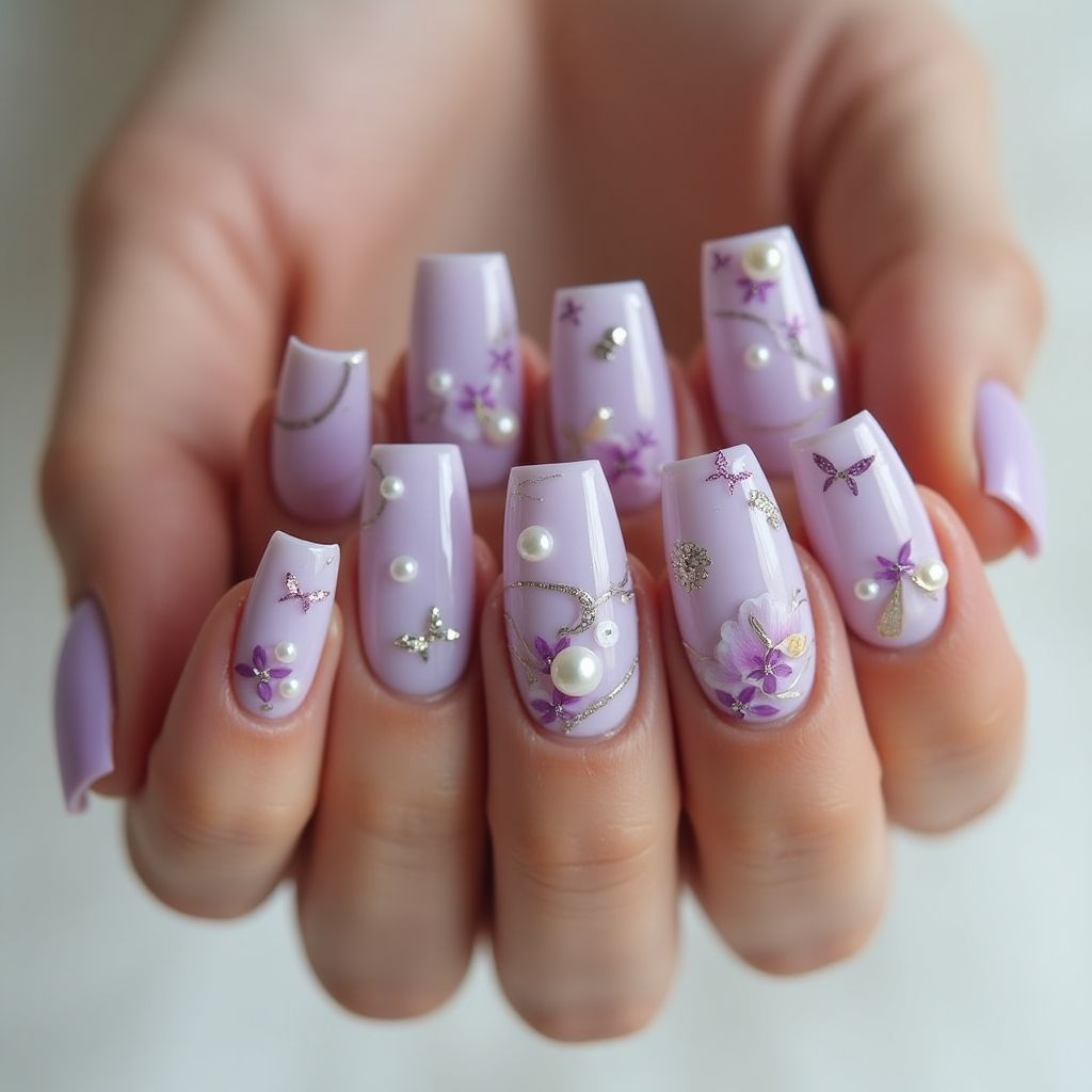 Lilac Coffin Nail Design