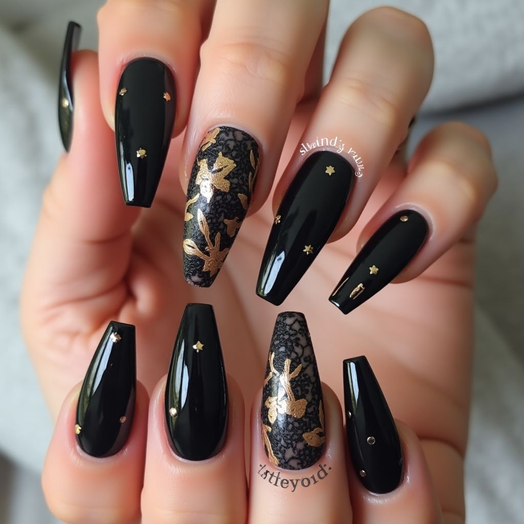 Black Coffin Nail Design