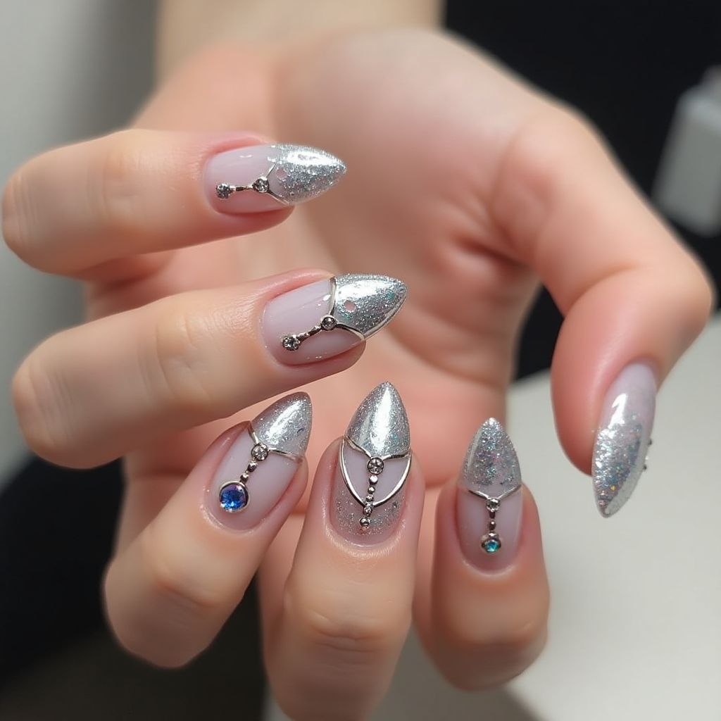 Silver Stiletto Nail Design