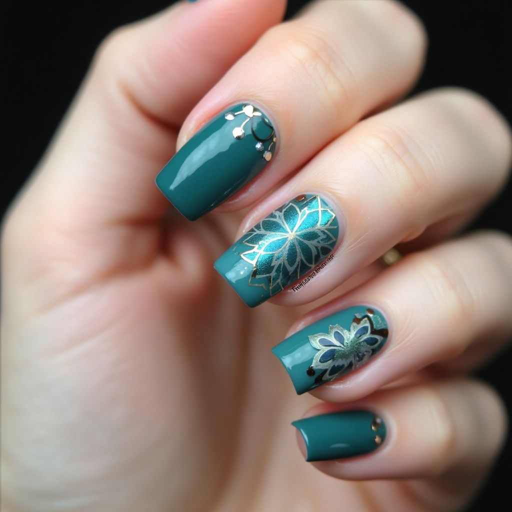 Teal Square Nail Design