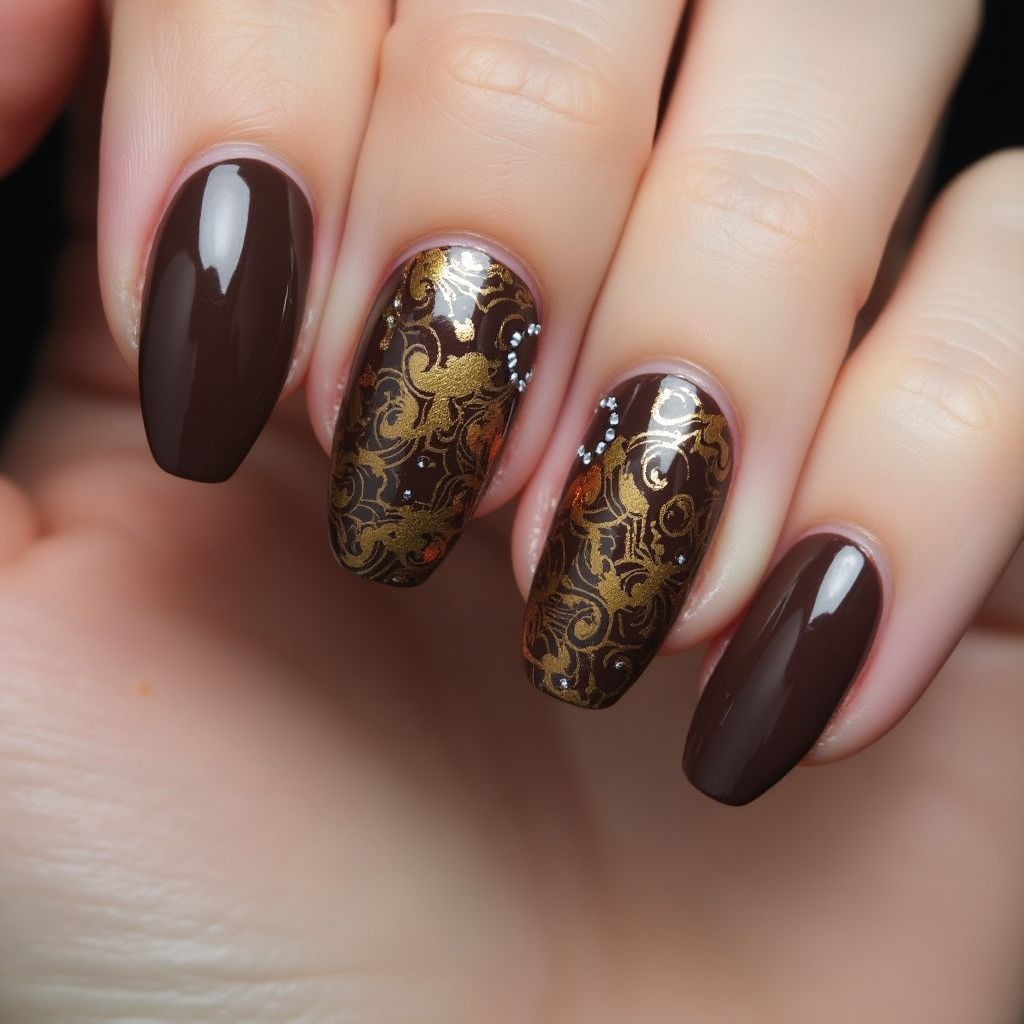 Chocolate Brown Coffin Nail Design