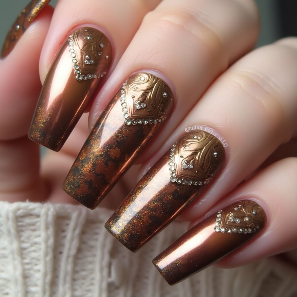 Bronze Coffin Nail Design