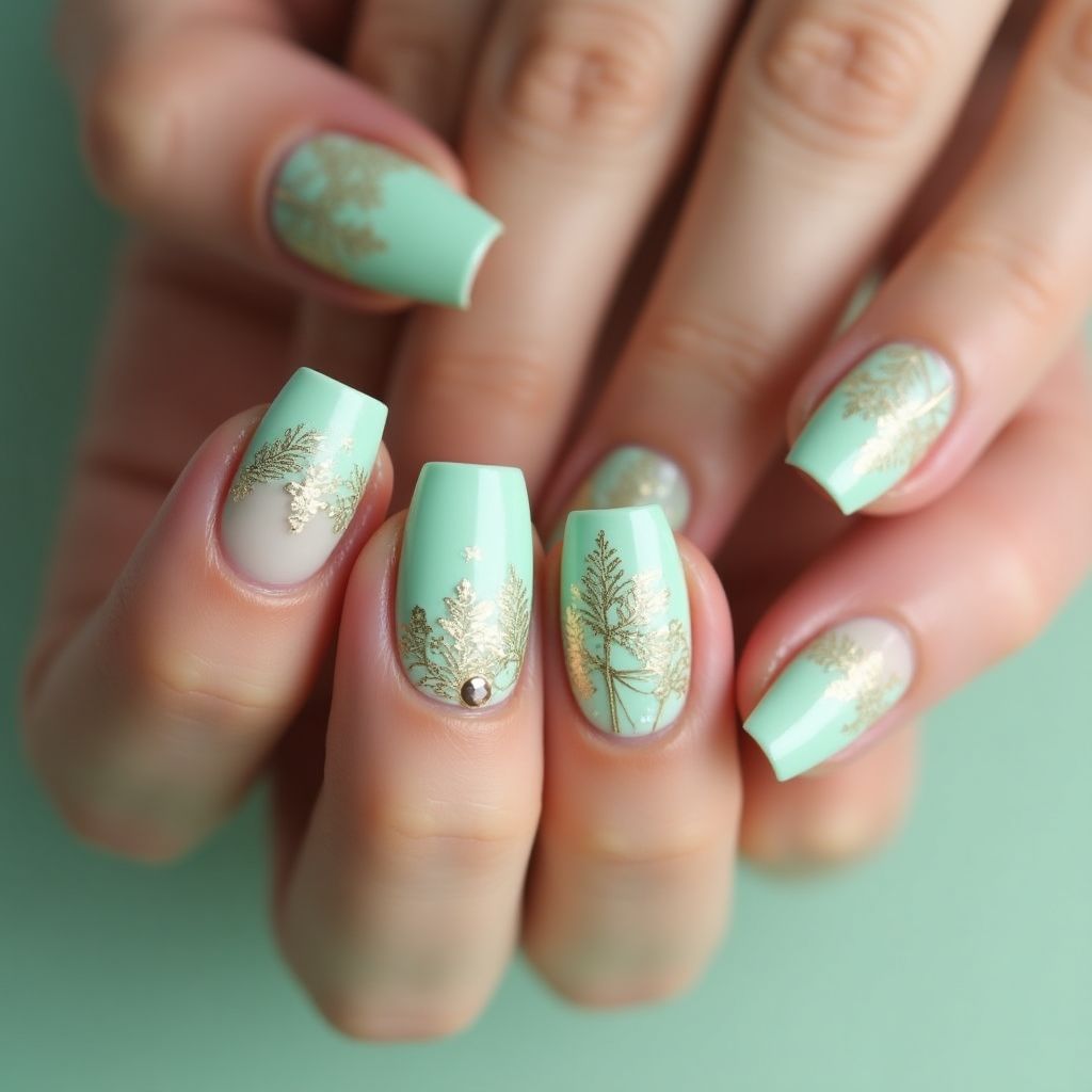 Pastel Green Coffin Nail Design