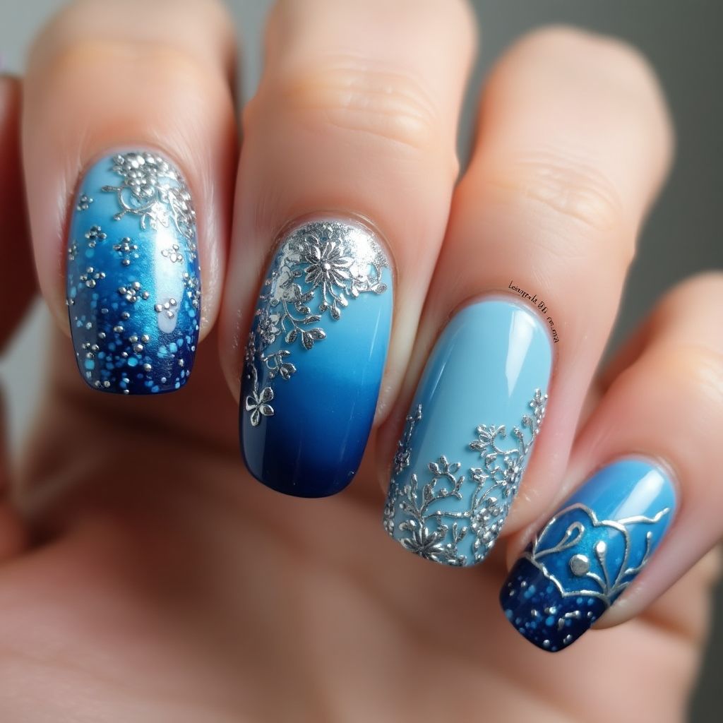 Blue Round Nail Design