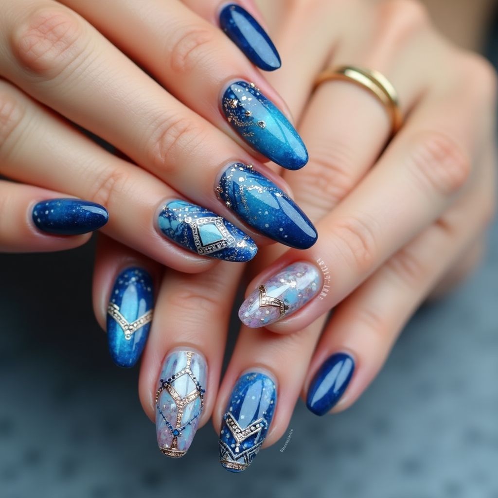 Blue Stiletto Nail Design