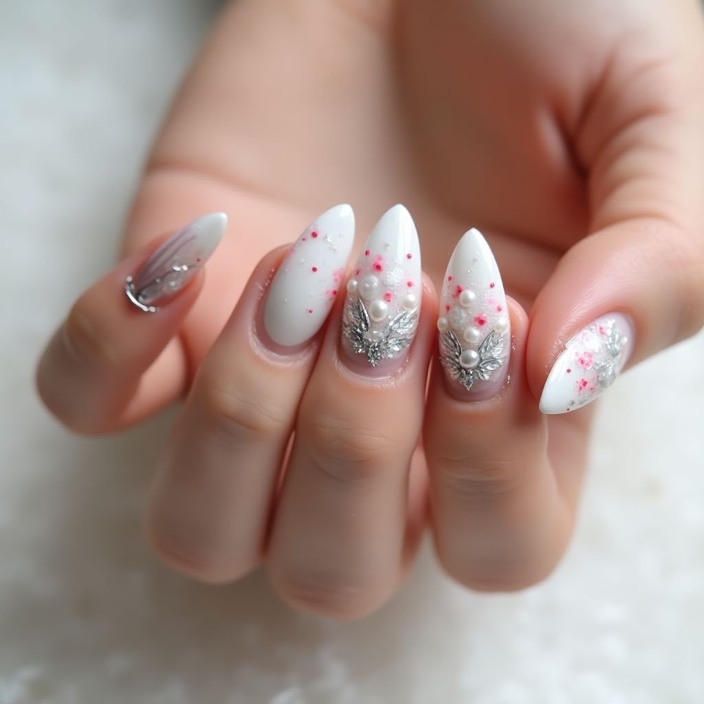 White Almond Nail Design