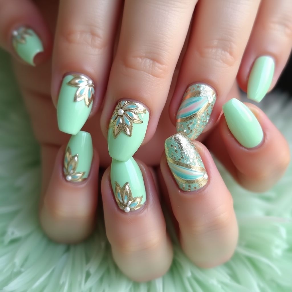 Mint Green Coffin Nail Design