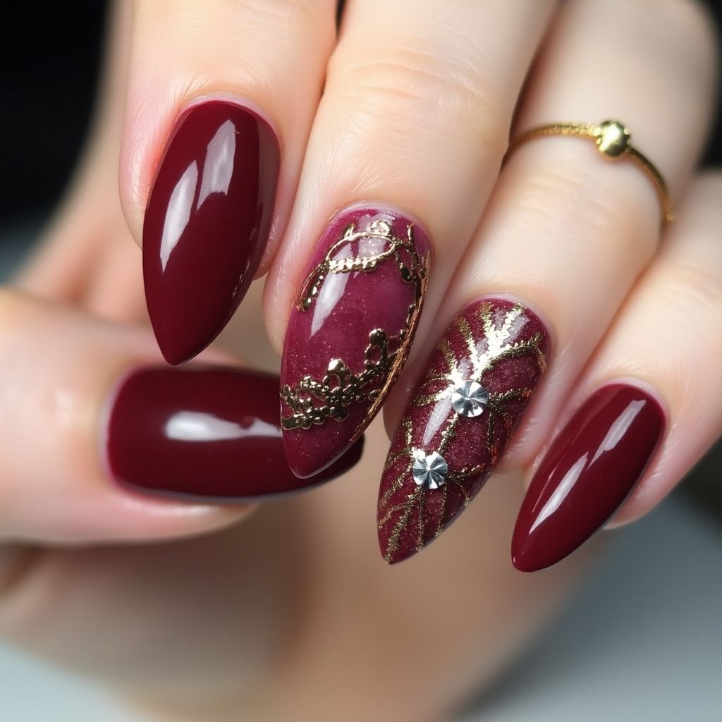 Burgundy Stiletto Nail Design