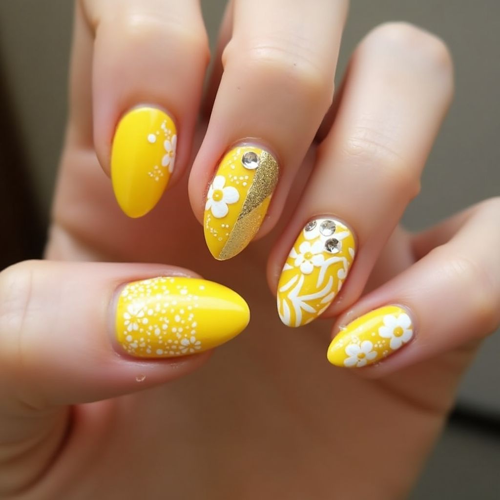 Yellow Almond Nail Design