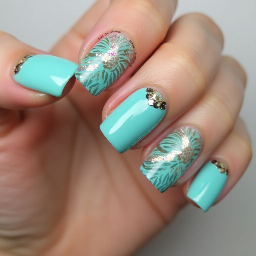Turquoise Square Nail Design