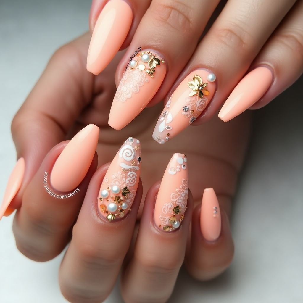 Peach Stiletto Nail Design