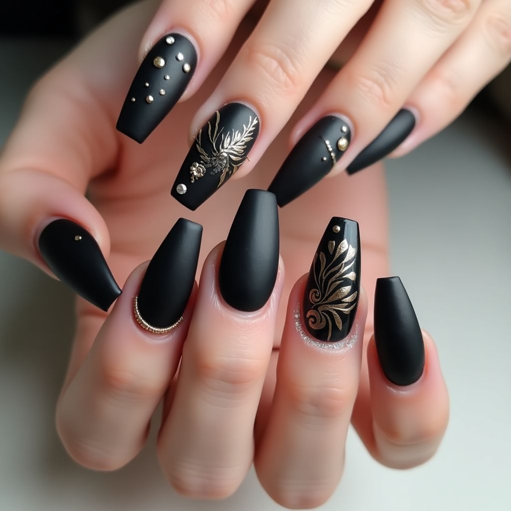 Black Coffin Nail Design