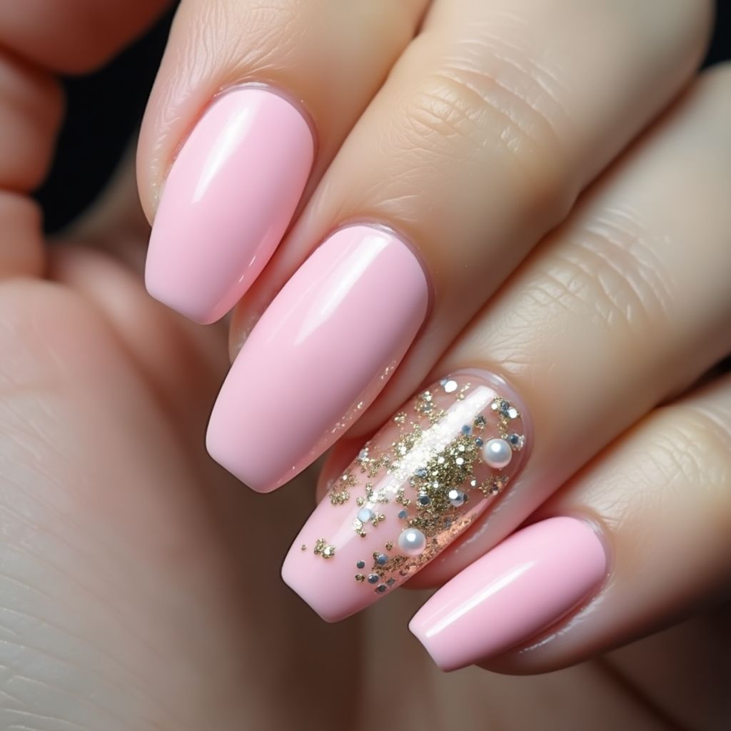 Baby Pink Coffin Nail Design