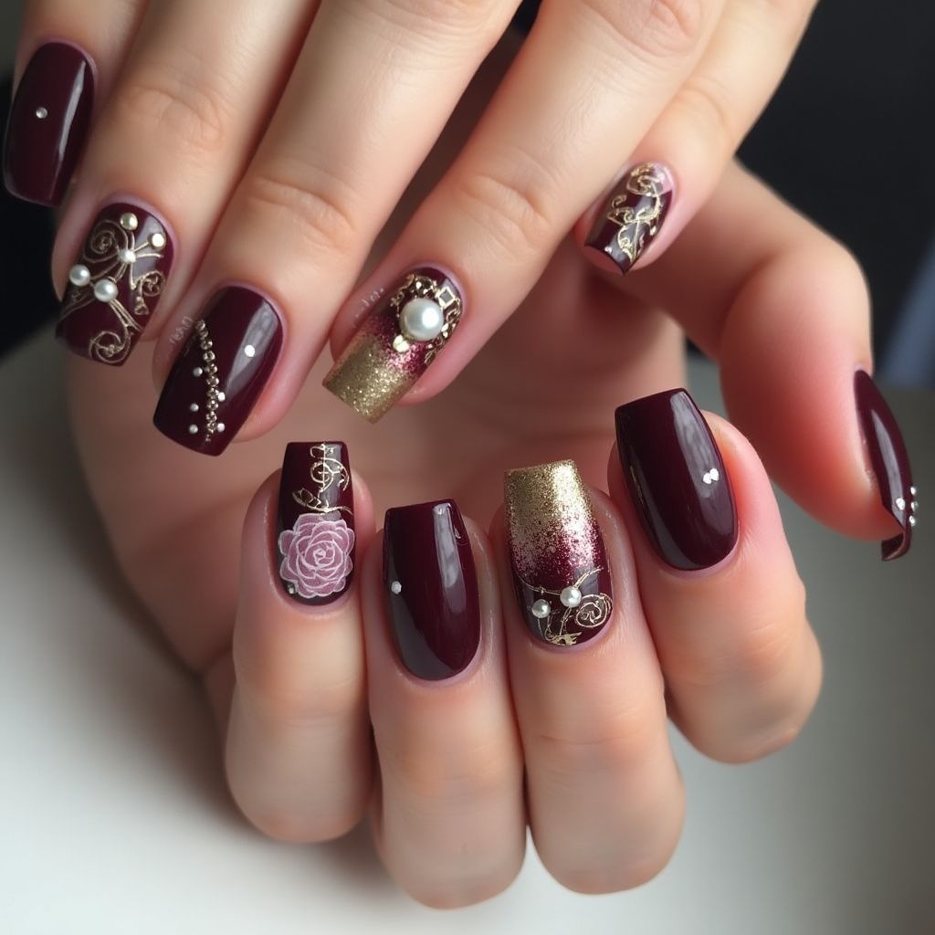 Wine Coffin Nail Design