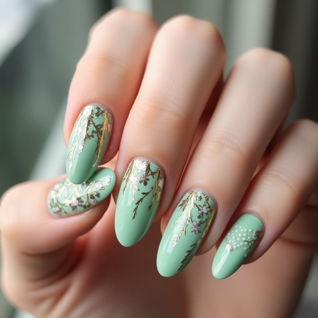Mint Green Almond Nail Design