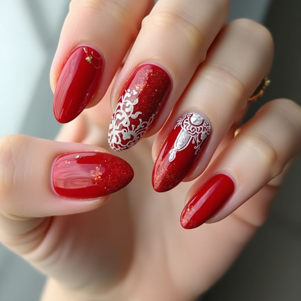 Red Almond Nail Design
